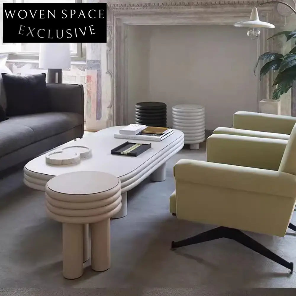 Elegant French Cream White Round Wood Coffee & Side Table for Living Room