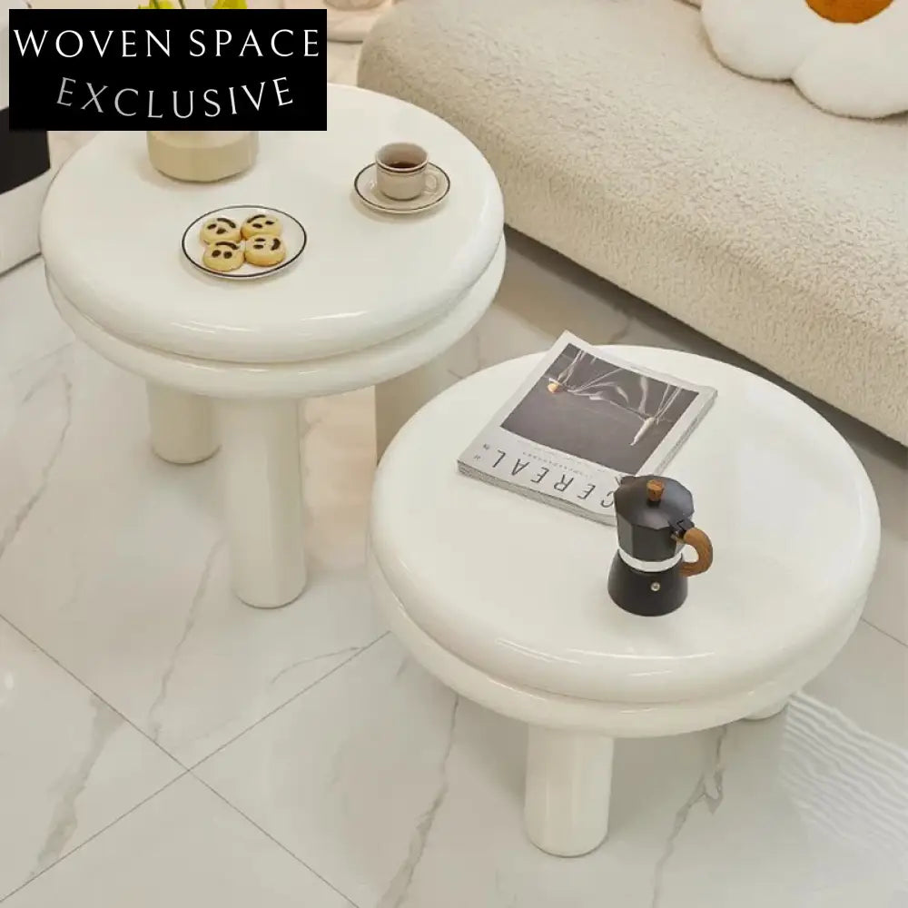 Elegant French Cream White Round Wood Coffee & Side Table for Living Room