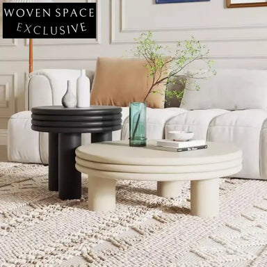 Elegant French Cream White Round Wood Coffee & Side Table for Living Room