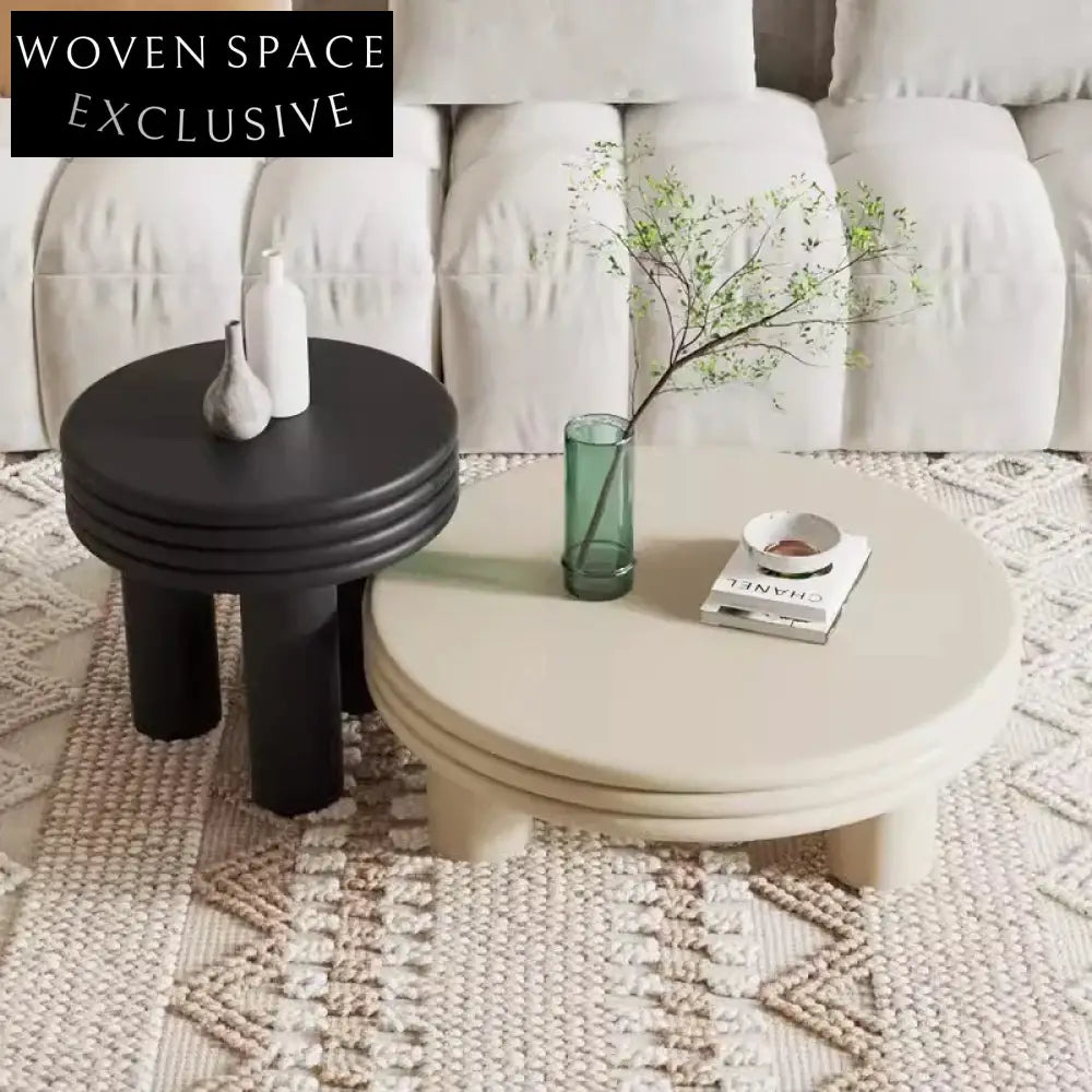 Elegant French Cream White Round Wood Coffee & Side Table for Living Room