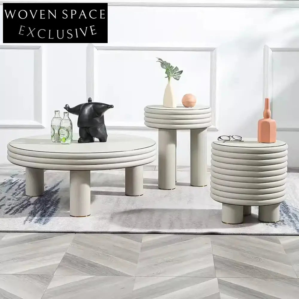 Elegant French Cream White Round Wood Coffee & Side Table for Living Room