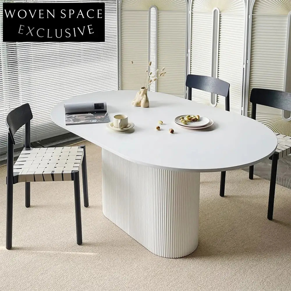 Elegant French Design Solid Wood Oval Marble Top Dining Table