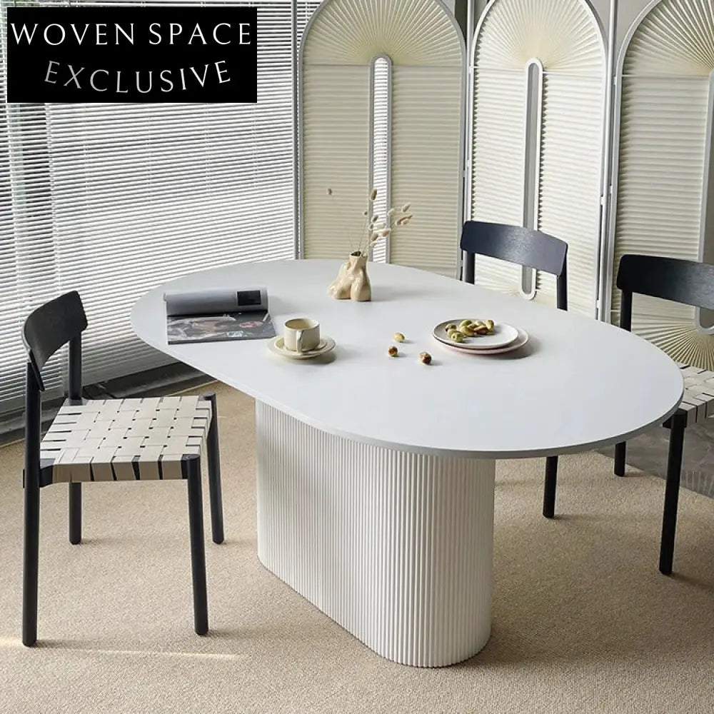 Elegant French Design Solid Wood Oval Marble Top Dining Table