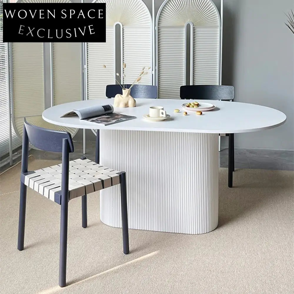 Elegant French Design Solid Wood Oval Marble Top Dining Table