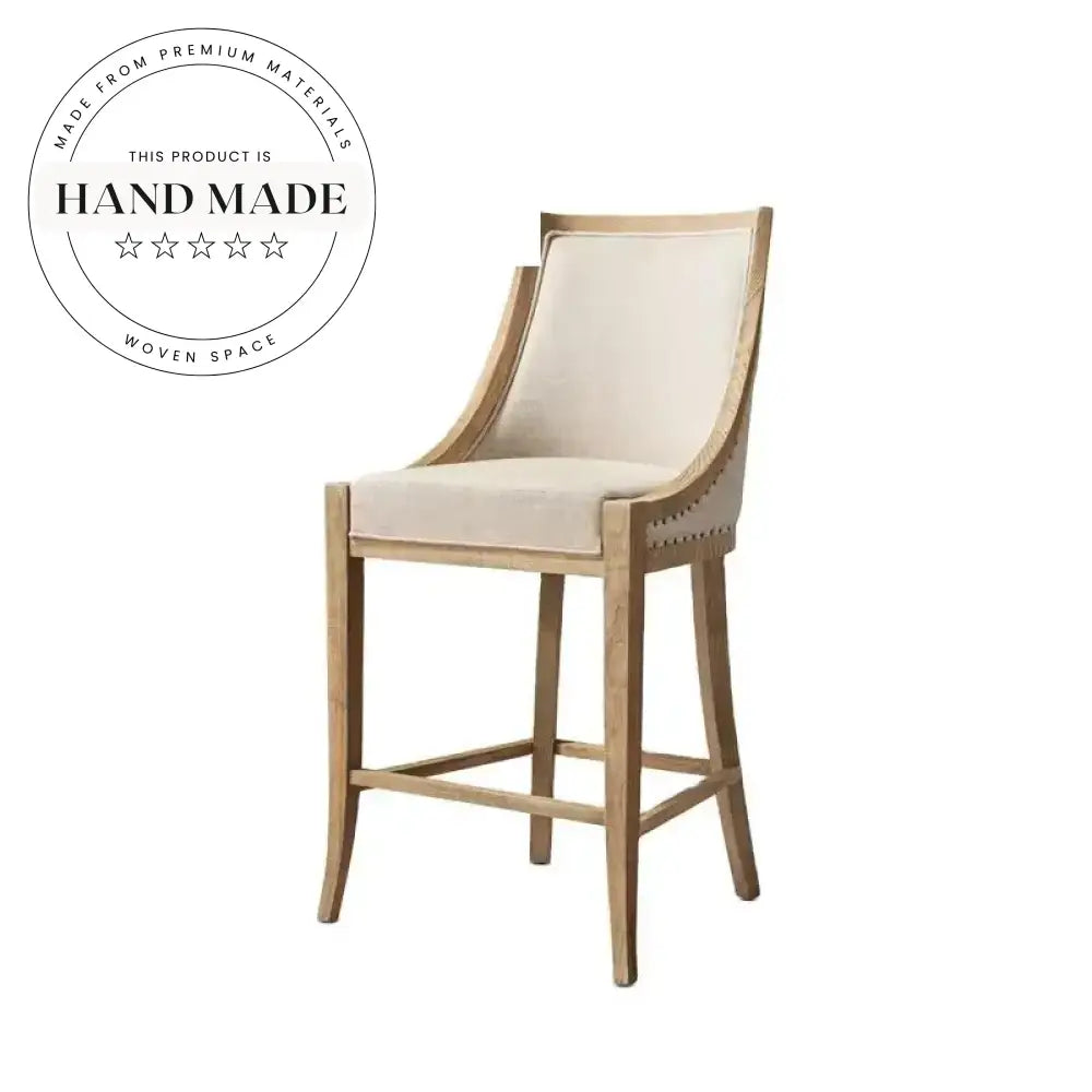 Elegant French Empire Solid Wood Upholstered Counter Height Bar Stool