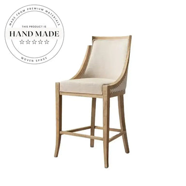 Elegant French Empire Solid Wood Upholstered Counter Height Bar Stool