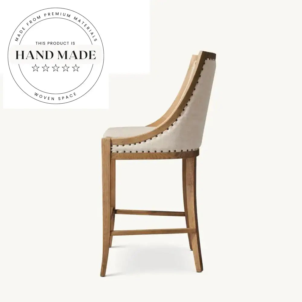 Elegant French Empire Solid Wood Upholstered Counter Height Bar Stool