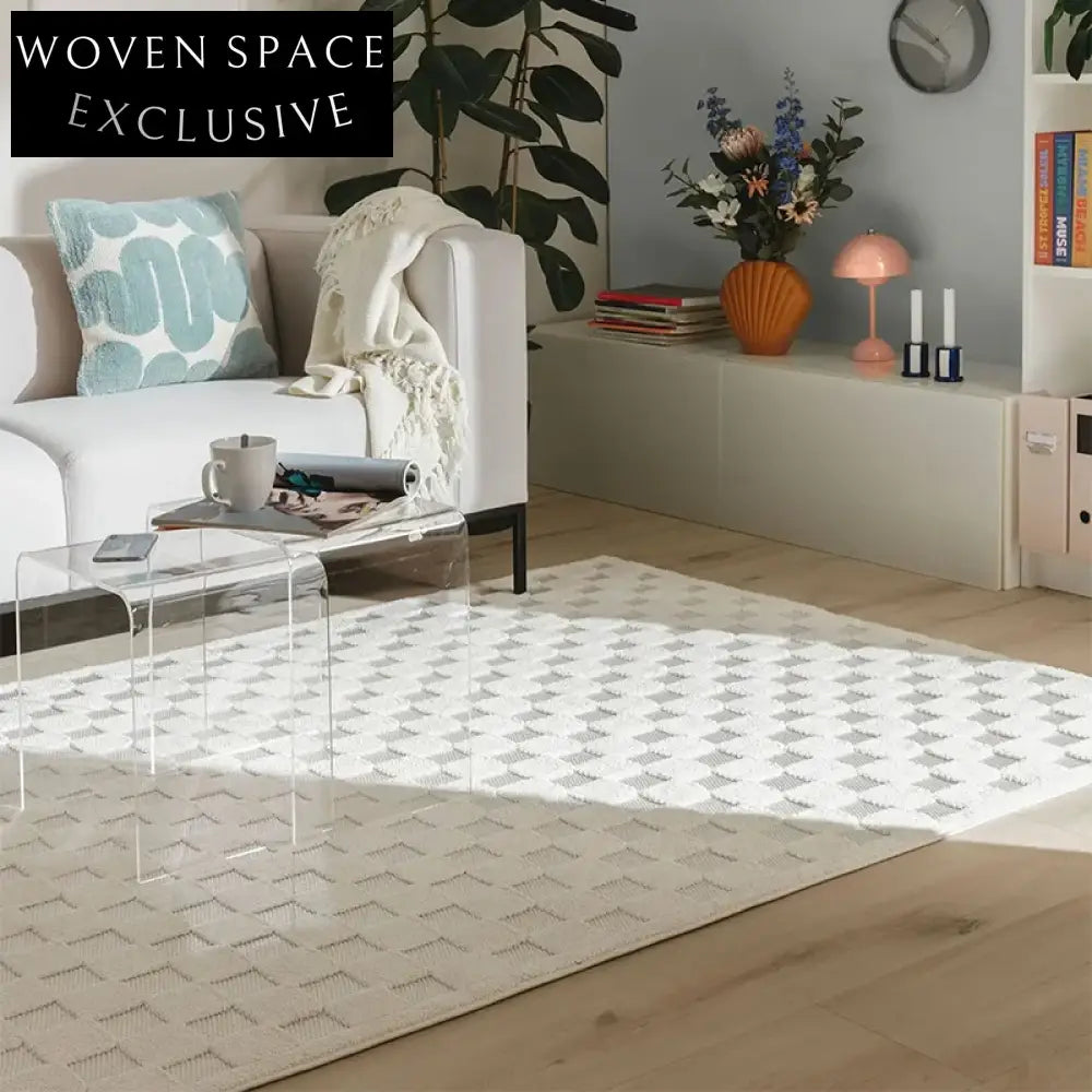 Elegant French Geometric Tufted Area Rug: Modern Polyester Home Decor with Tassels