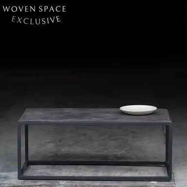 Elegant French Vintage Industrial Coffee Table, Steel Frame, Natural Blue Stone Top