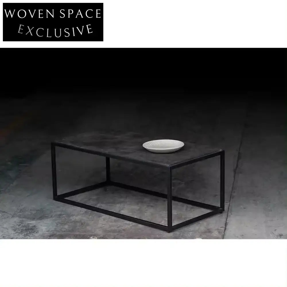 Elegant French Vintage Industrial Coffee Table, Steel Frame, Natural Blue Stone Top