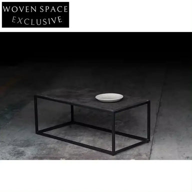 Elegant French Vintage Industrial Coffee Table, Steel Frame, Natural Blue Stone Top