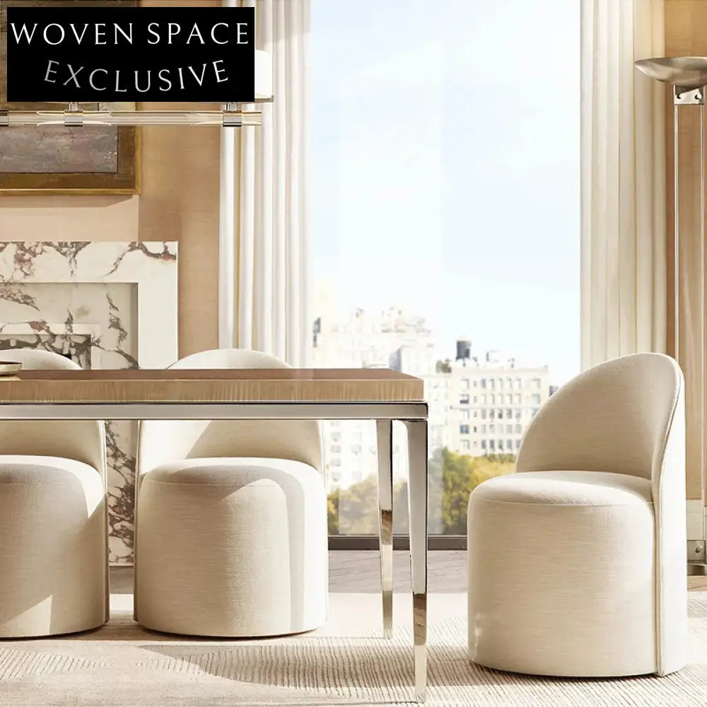 Elegant French Minimalist Art Deco Fabric Upholstered Accent Dining Chair