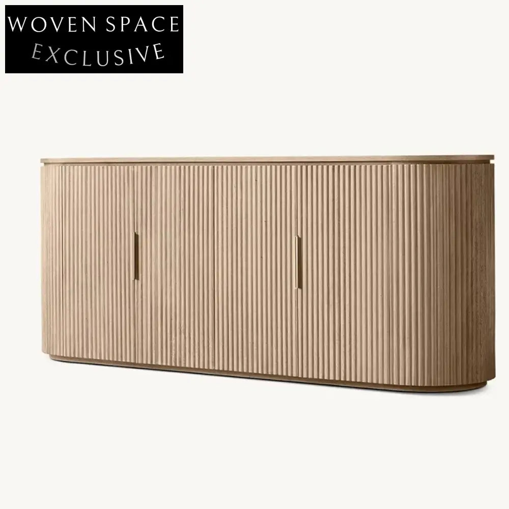 Elegant French Minimalist Curved Oak 4-Door Sideboard for Dining & Living Room Storage