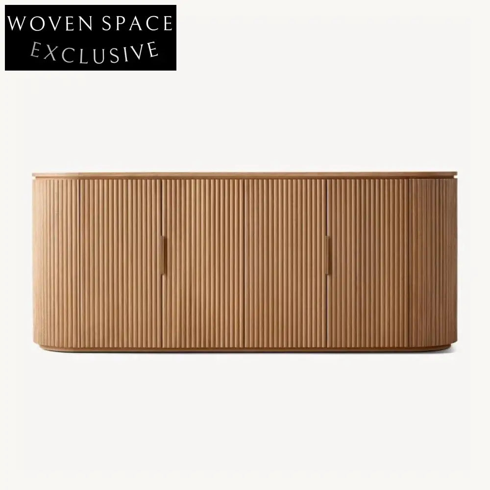 Elegant French Minimalist Curved Oak 4-Door Sideboard for Dining & Living Room Storage