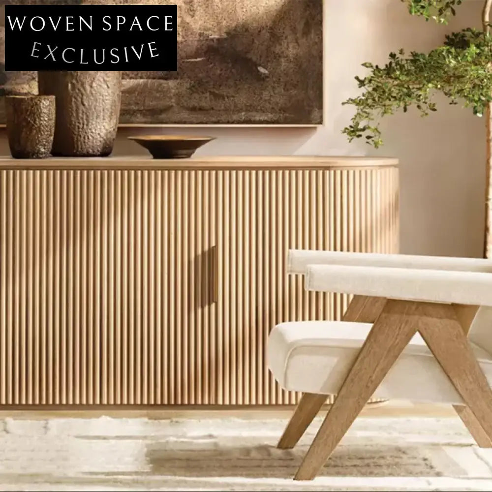 Elegant French Minimalist Curved Oak 4-Door Sideboard for Dining & Living Room Storage