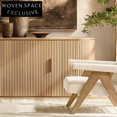 Elegant French Minimalist Curved Oak 4-Door Sideboard for Dining & Living Room Storage