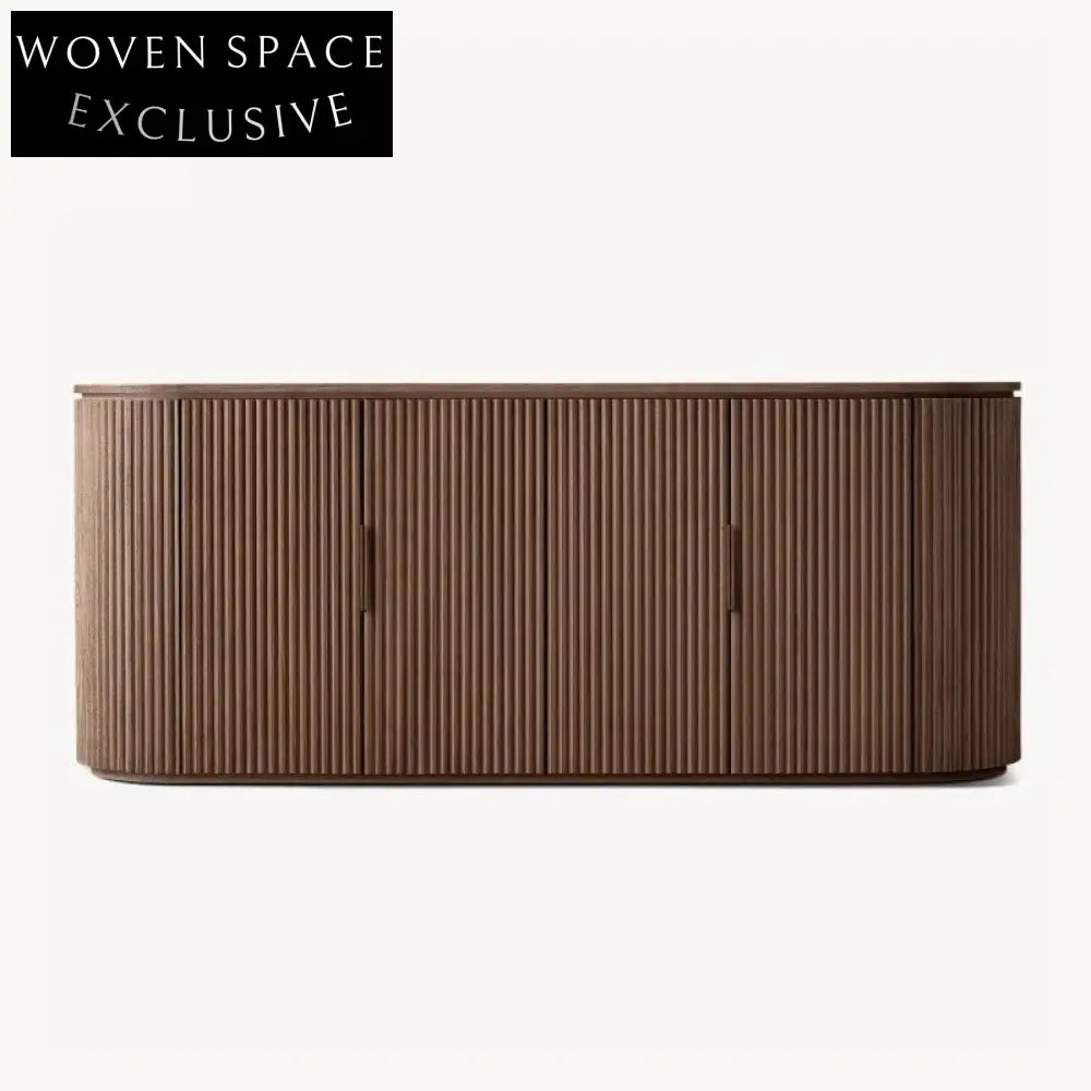 Elegant French Minimalist Curved Oak 4-Door Sideboard for Dining & Living Room Storage