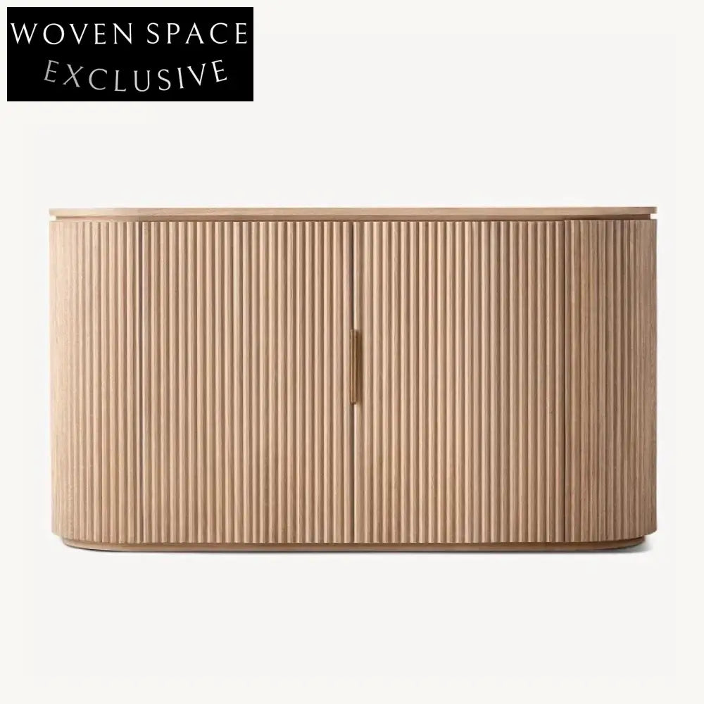 Elegant French Minimalist Curved Oak 4-Door Sideboard for Dining & Living Room Storage