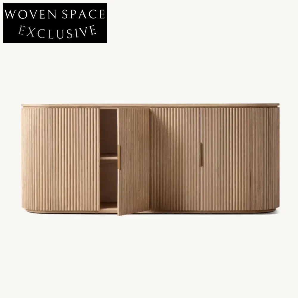 Elegant French Minimalist Curved Oak 4-Door Sideboard for Dining & Living Room Storage