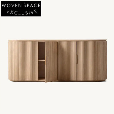 Elegant French Minimalist Curved Oak 4-Door Sideboard for Dining & Living Room Storage