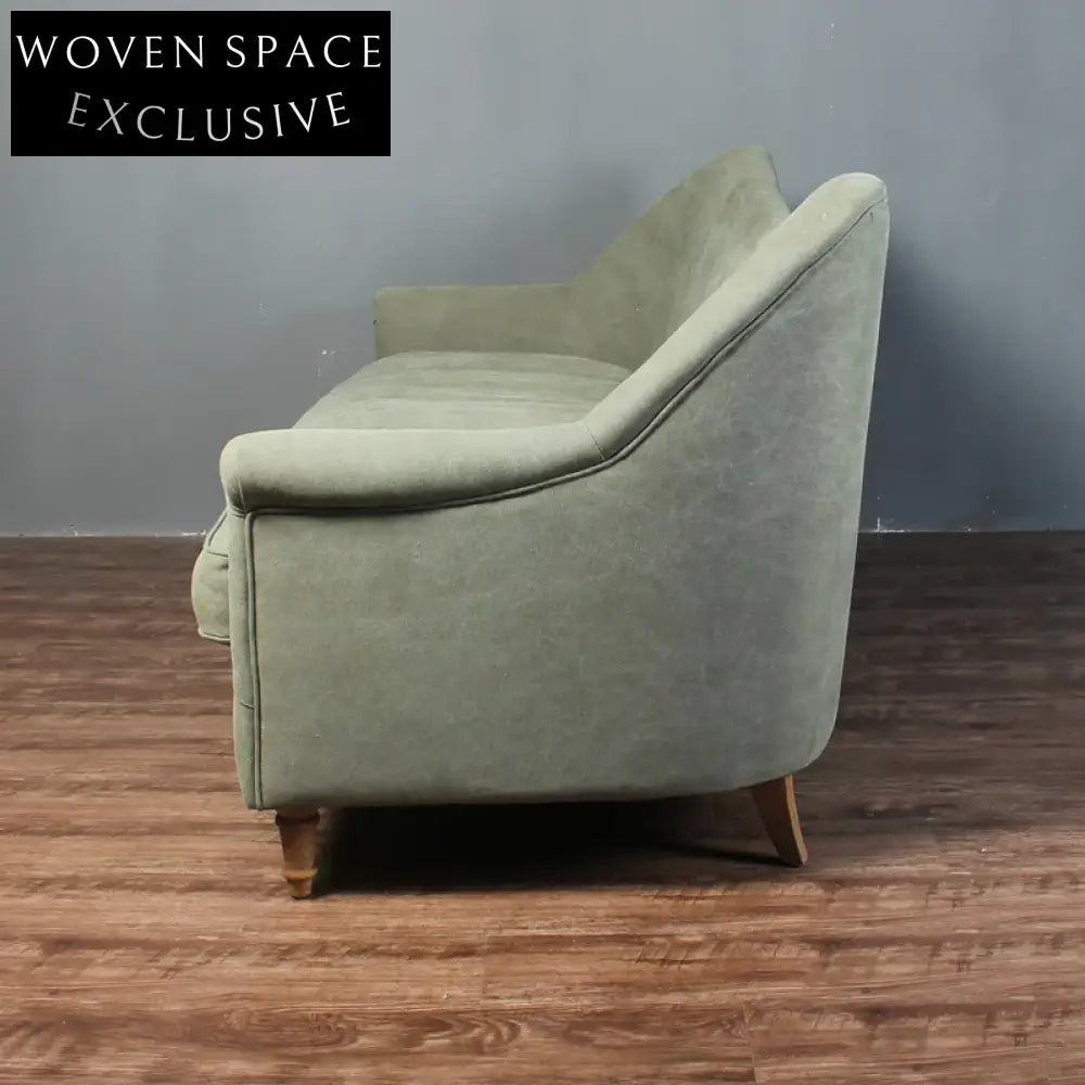 Elegant French Nordic Curved Back Sofa - Solid Oak Wood Frame, Linen Upholstery