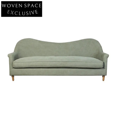 Elegant French Nordic Curved Back Sofa - Solid Oak Wood Frame, Linen Upholstery