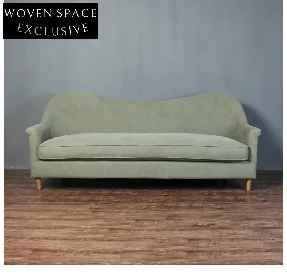 Elegant French Nordic Curved Back Sofa - Solid Oak Wood Frame, Linen Upholstery