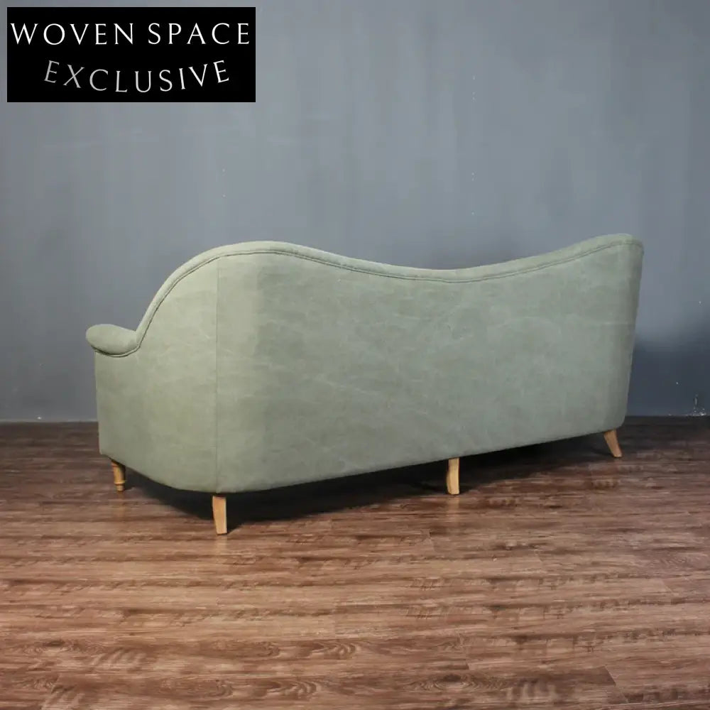 Elegant French Nordic Curved Back Sofa - Solid Oak Wood Frame, Linen Upholstery