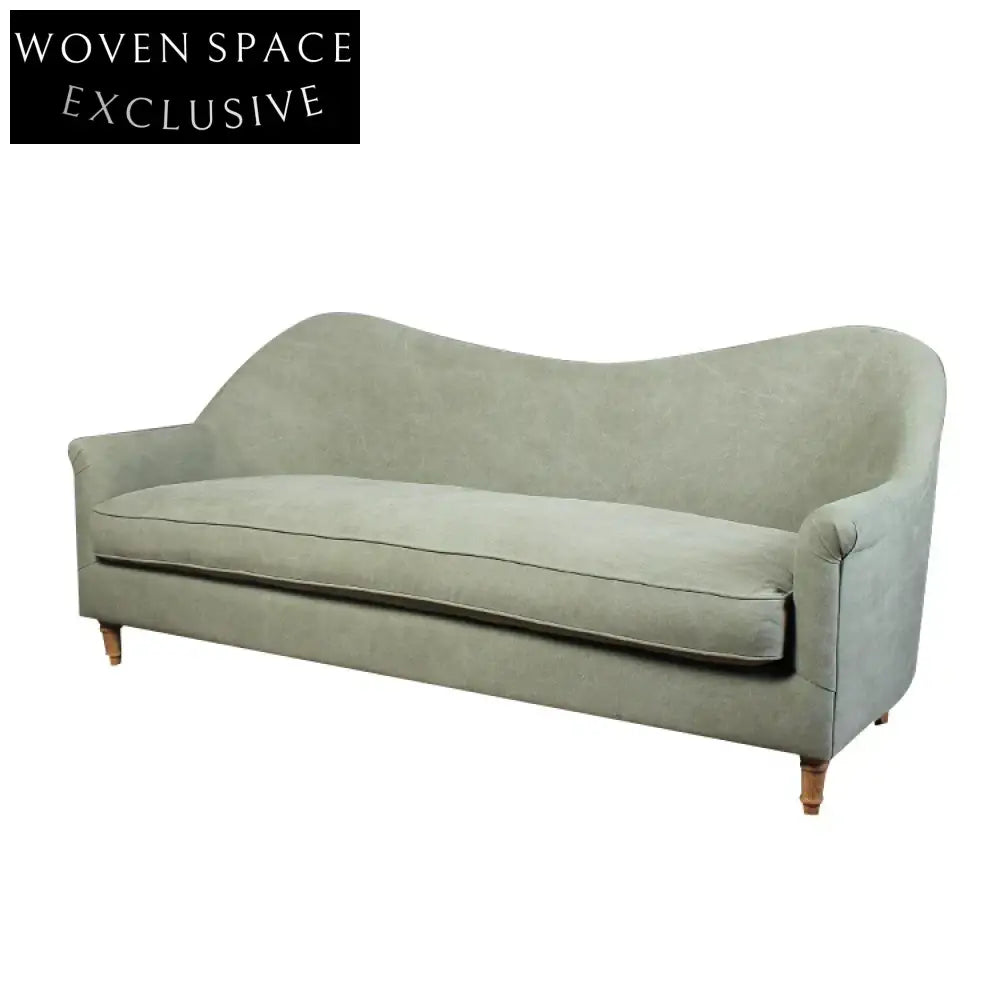 Elegant French Nordic Curved Back Sofa - Solid Oak Wood Frame, Linen Upholstery