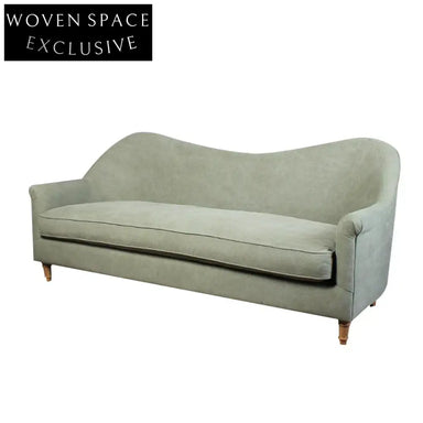 Elegant French Nordic Curved Back Sofa - Solid Oak Wood Frame, Linen Upholstery