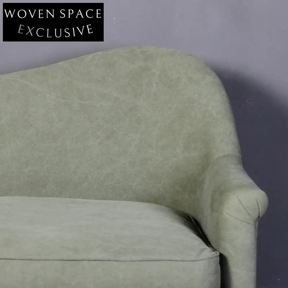 Elegant French Nordic Curved Back Sofa - Solid Oak Wood Frame, Linen Upholstery