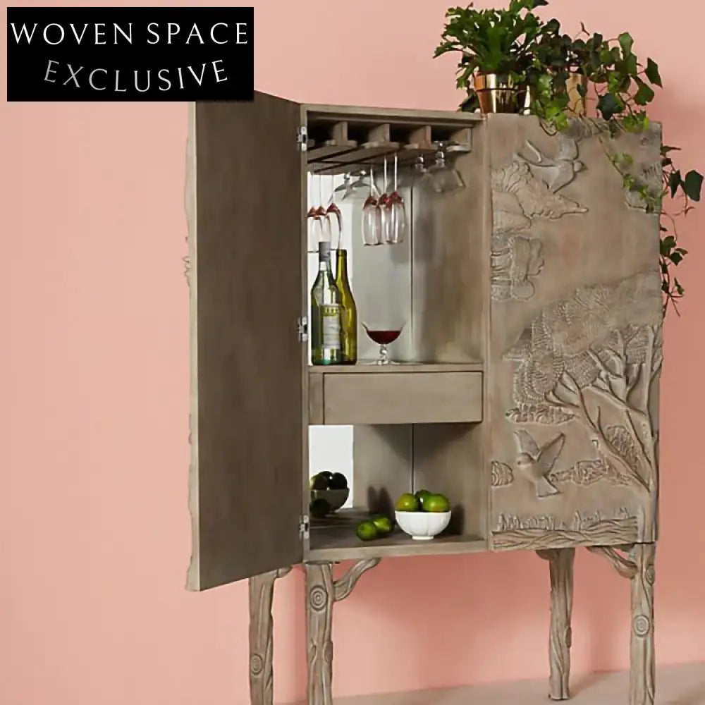 Elegant French Retro Art Solid Wood Cabinet Luxurious Storage Unit