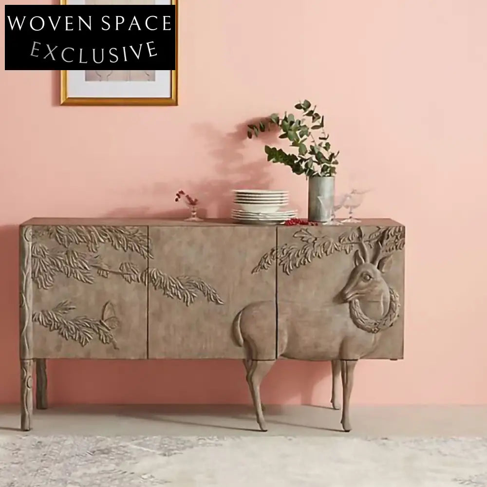 Elegant French Retro Art Solid Wood Cabinet Luxurious Storage Unit