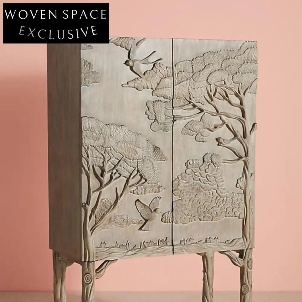 Elegant French Retro Art Solid Wood Cabinet Luxurious Storage Unit