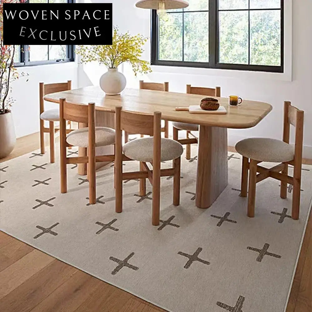 Elegant French Retro Cream Polyester Geometric Design for Living Room Rug