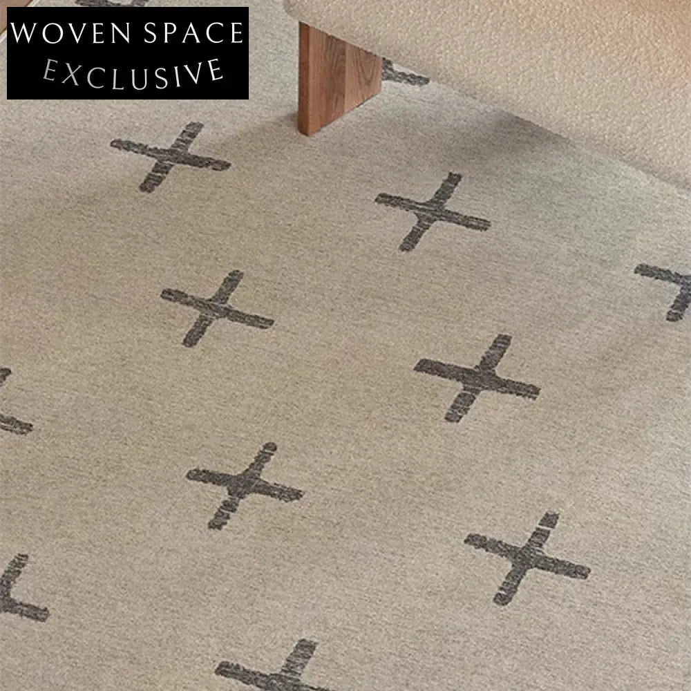 Elegant French Retro Cream Polyester Geometric Design for Living Room Rug