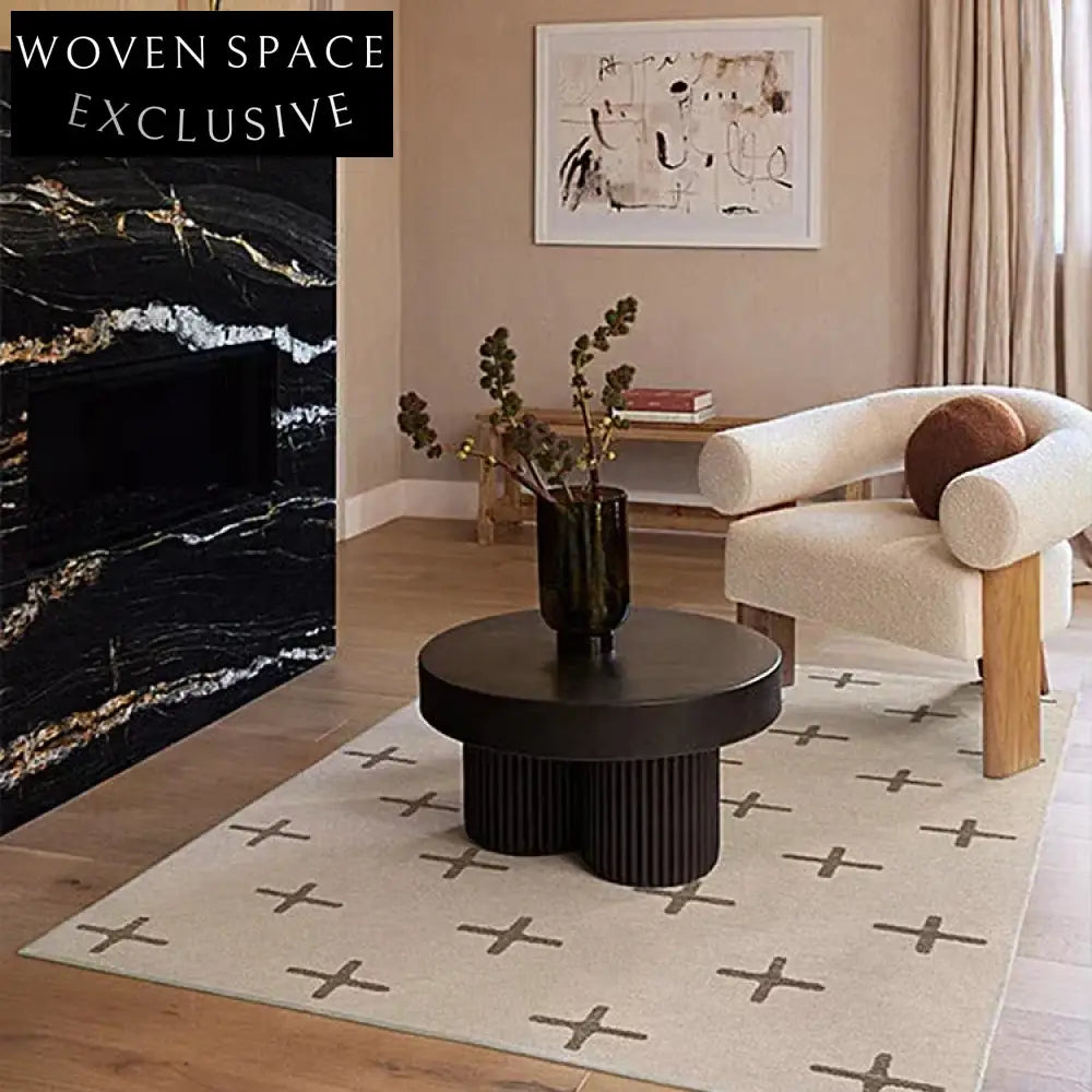 Elegant French Retro Cream Polyester Geometric Design for Living Room Rug