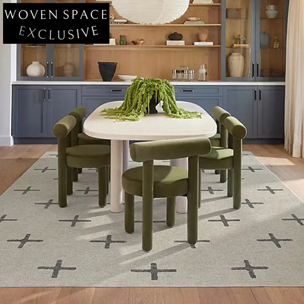 Elegant French Retro Cream Polyester Geometric Design for Living Room Rug