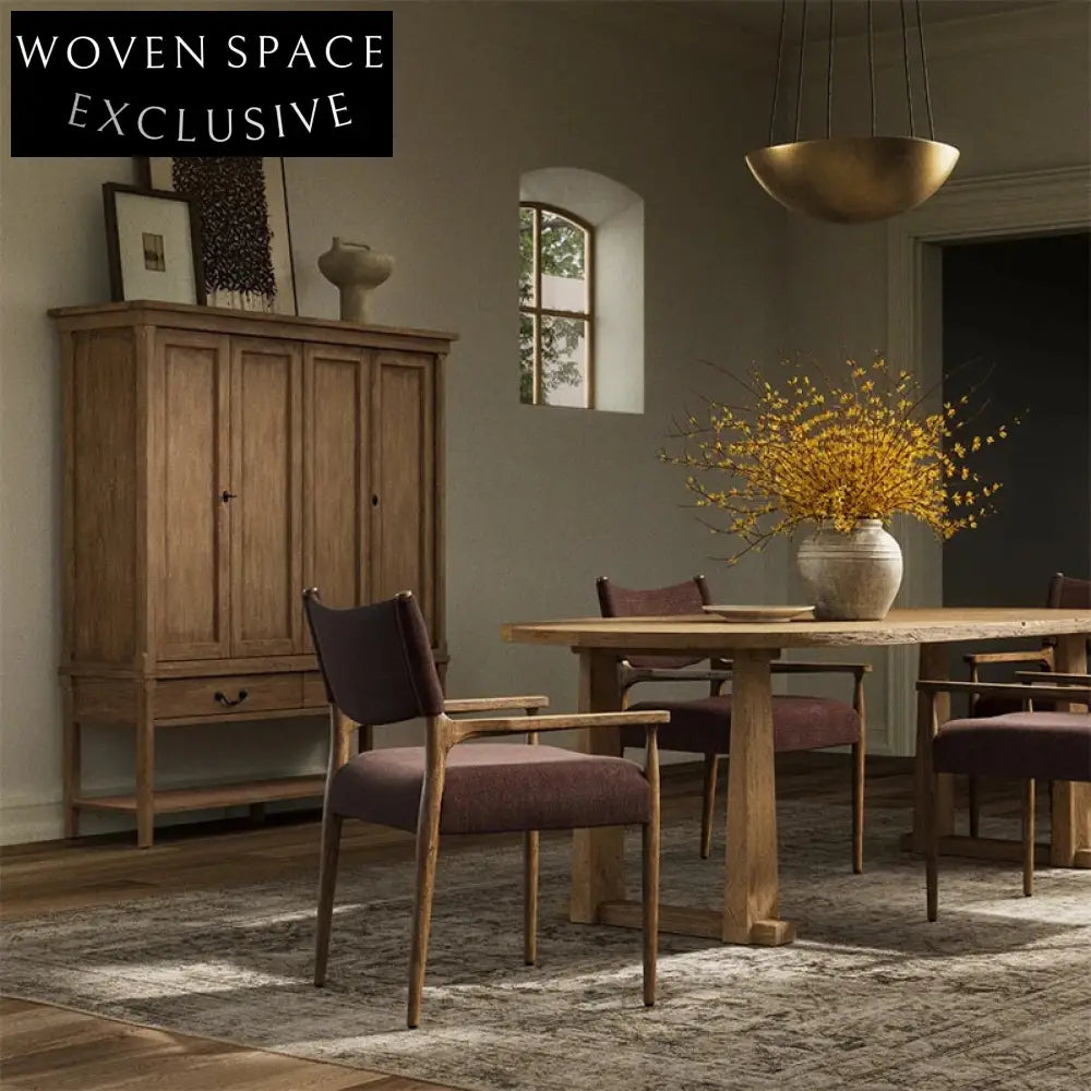 Elegant French Retro Fabric Upholstered Solid Oak Wood Dining Chair