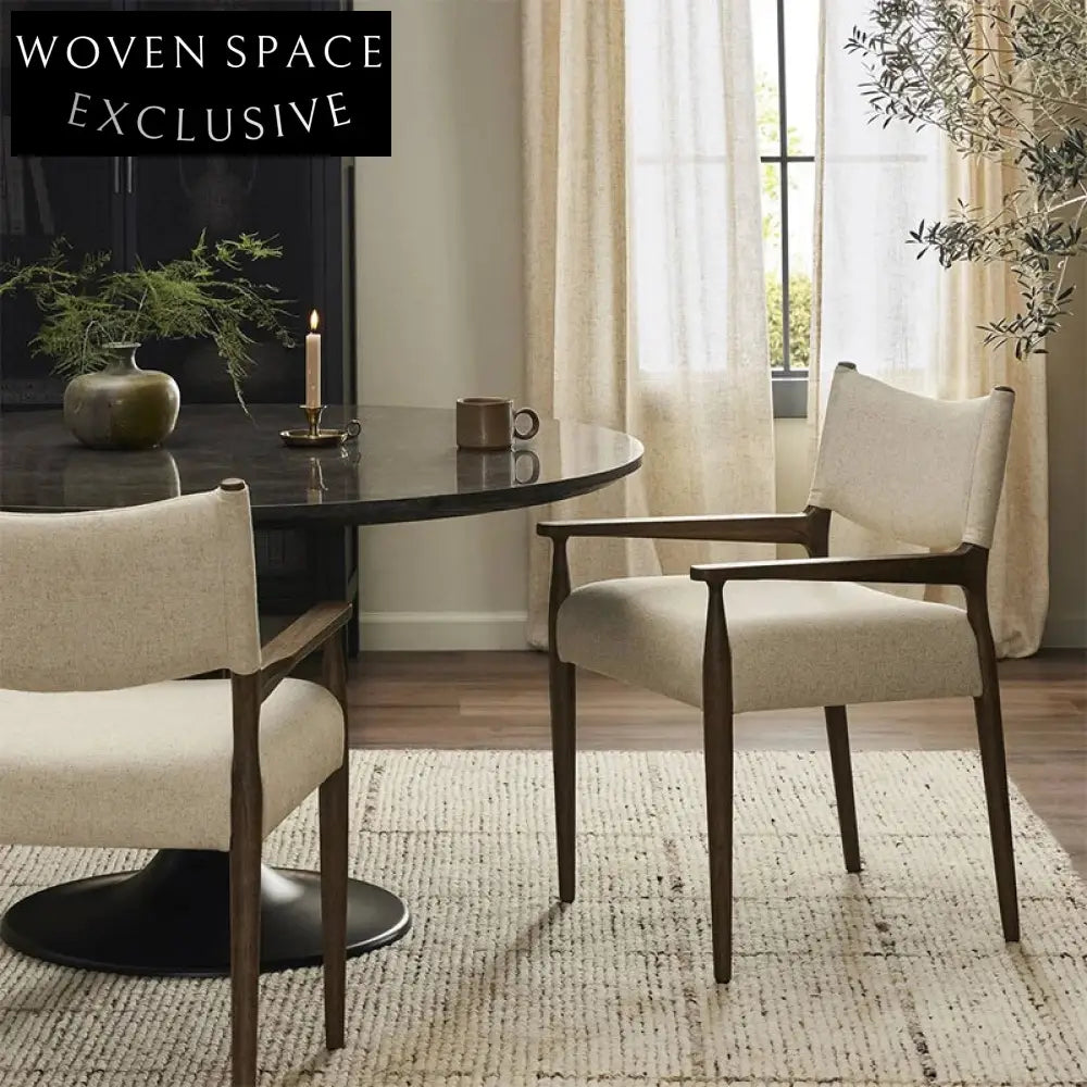 Elegant French Retro Fabric Upholstered Solid Oak Wood Dining Chair