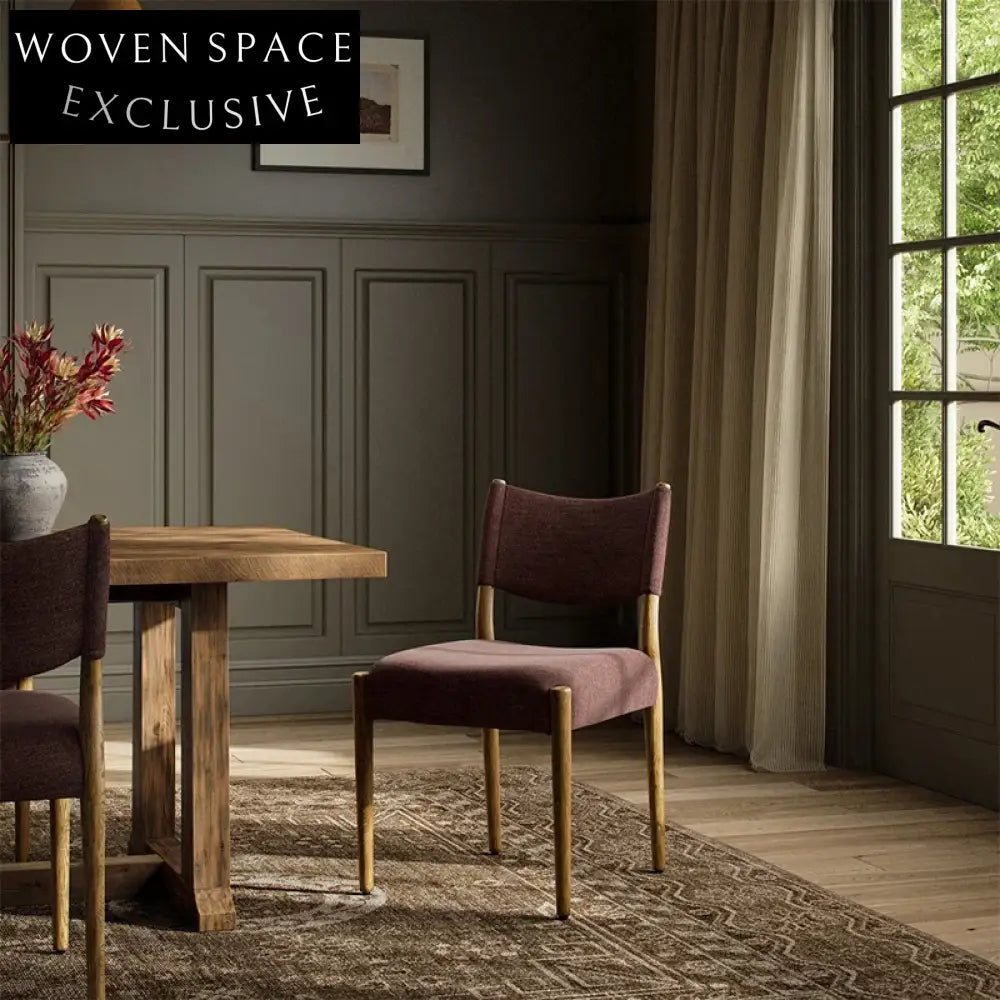 Elegant French Retro Fabric Upholstered Solid Oak Wood Dining Chair