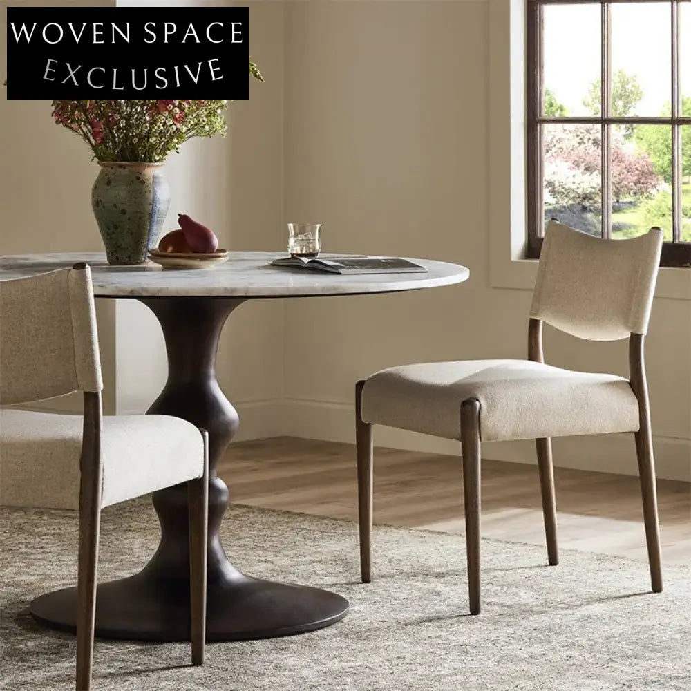 Elegant French Retro Fabric Upholstered Solid Oak Wood Dining Chair