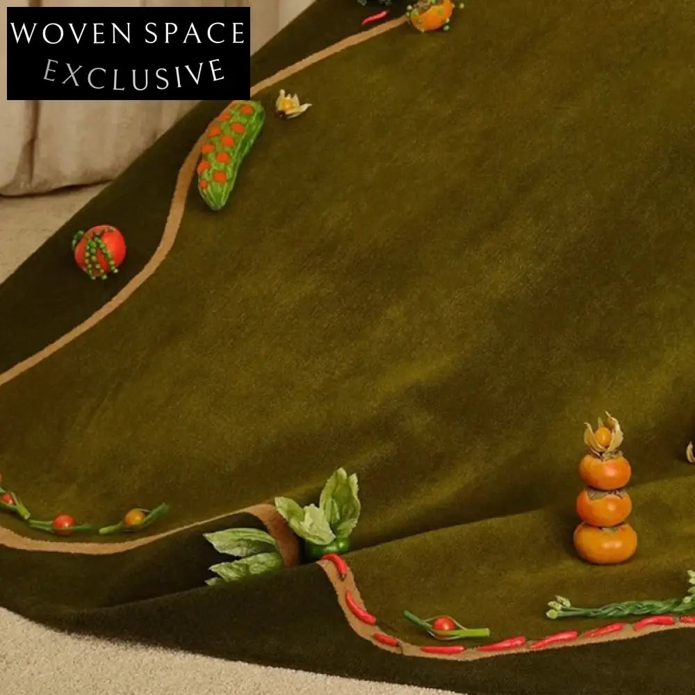 Elegant French Retro Green Geometric Polyester Area Rug for Living Room