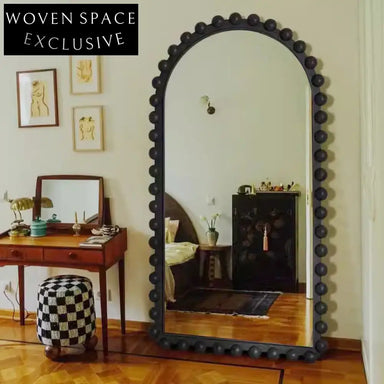 Elegant French Retro Irregular Wooden Frame Full-Length Floor Mirror