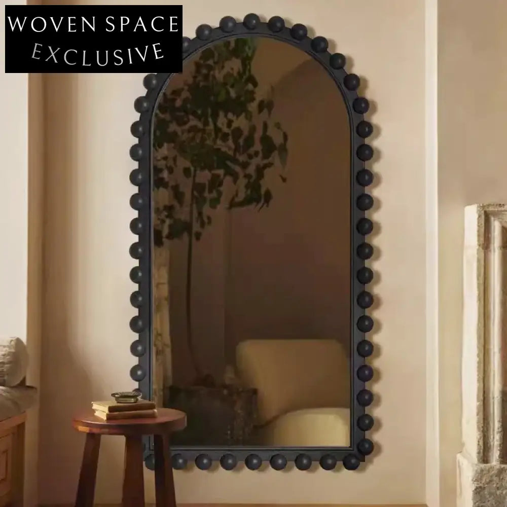 Elegant French Retro Irregular Wooden Frame Full-Length Floor Mirror