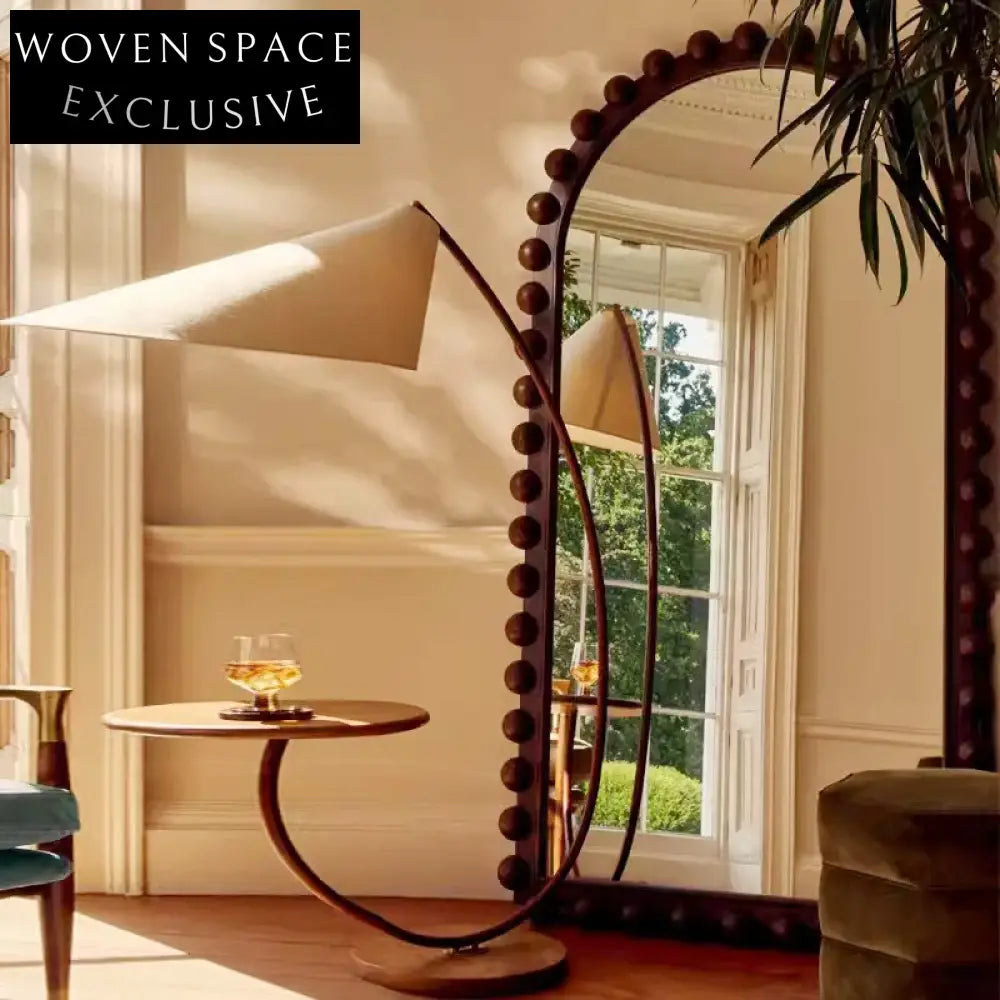 Elegant French Retro Irregular Wooden Frame Full-Length Floor Mirror