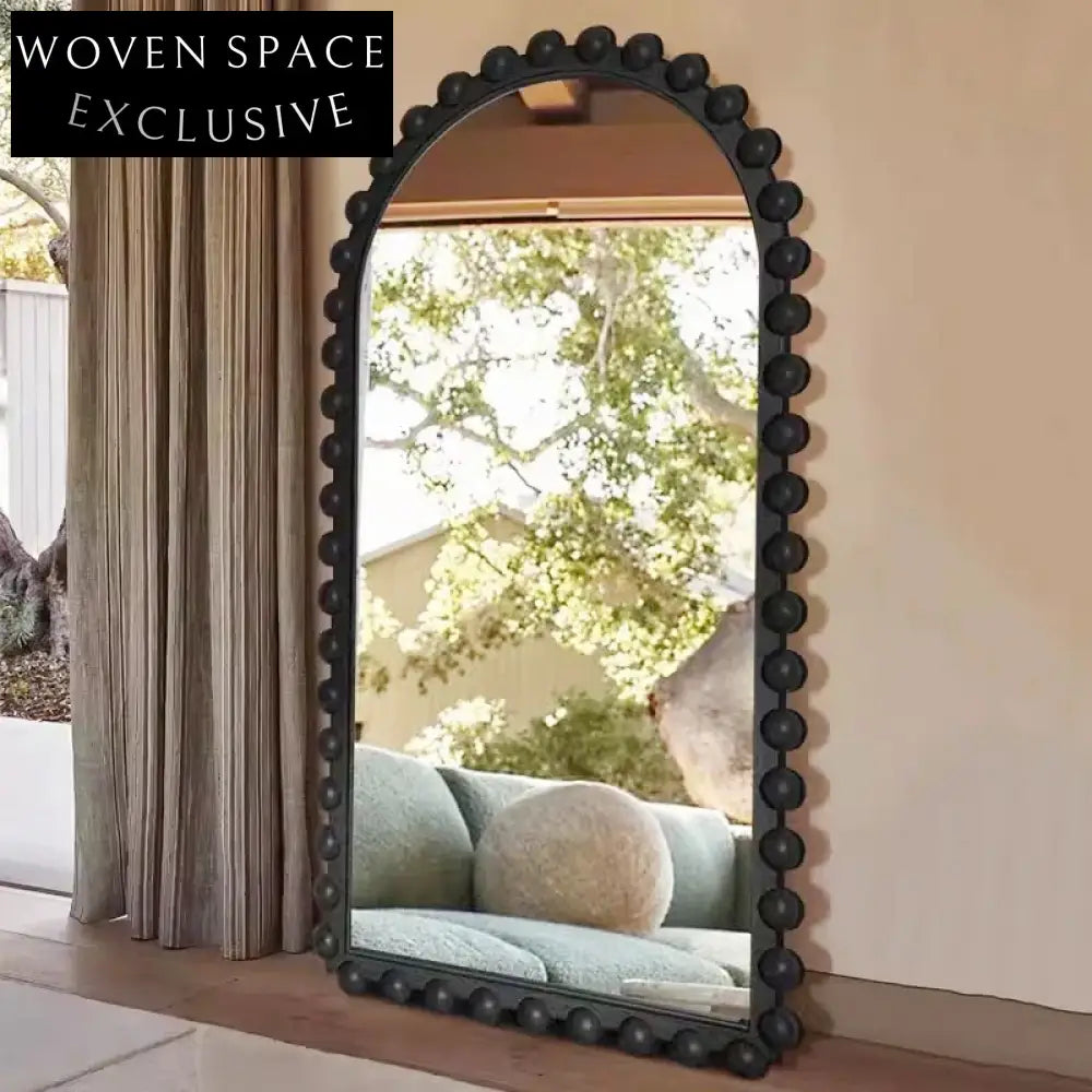 Elegant French Retro Irregular Wooden Frame Full-Length Floor Mirror