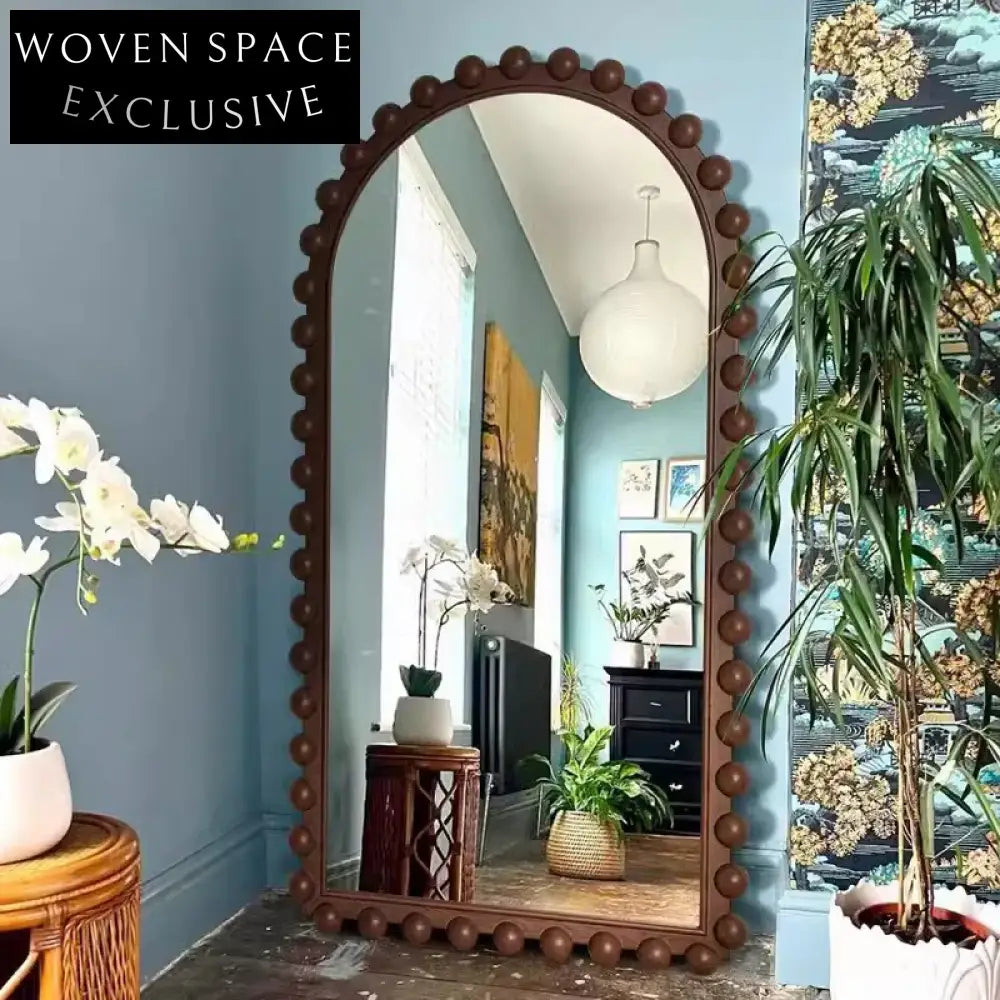 Elegant French Retro Irregular Wooden Frame Full-Length Floor Mirror