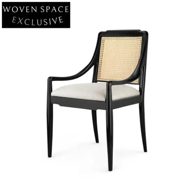 Elegant French Retro Solid Wood Rattan High Back Arm Dining Chair