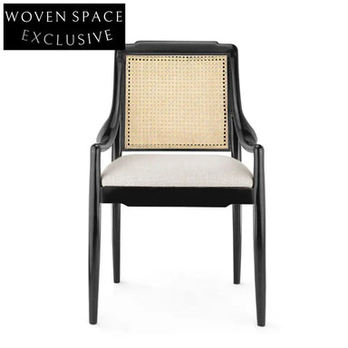 Elegant French Retro Solid Wood Rattan High Back Arm Dining Chair